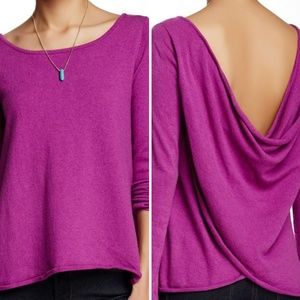 MAGENTA L/S SCOOP NECK WITH BACK DRAPE KNIT TOP